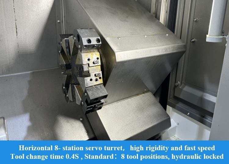 SMTCL Mecanizado de piezas pequeñas HTC16H Cama inclinada de metal Torno CNC de 8 estaciones Tornos CNC horizontales