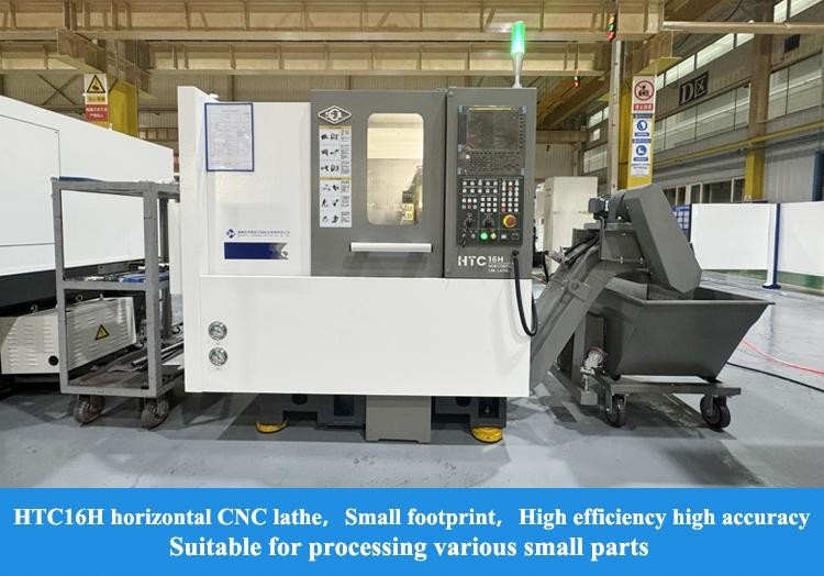SMTCL Mecanizado de piezas pequeñas HTC16H Cama inclinada de metal Torno CNC de 8 estaciones Tornos CNC horizontales