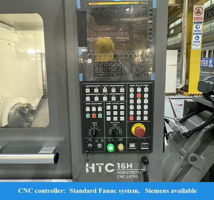 Torno CNC de bancada inclinada HTC16H para mecanizado de piezas pequeñas, con torreta servo de 8 estaciones, husillo horizontal A2-5 a 5000 rpm, SMTCL